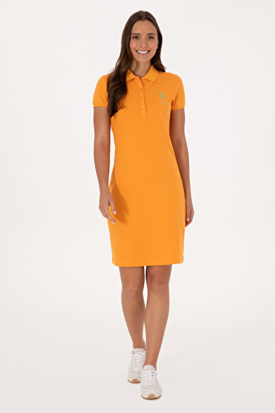 U.S. Polo Assn. Women's Orange Polo Neck Mini Length Knitted Dress 50297457-V...