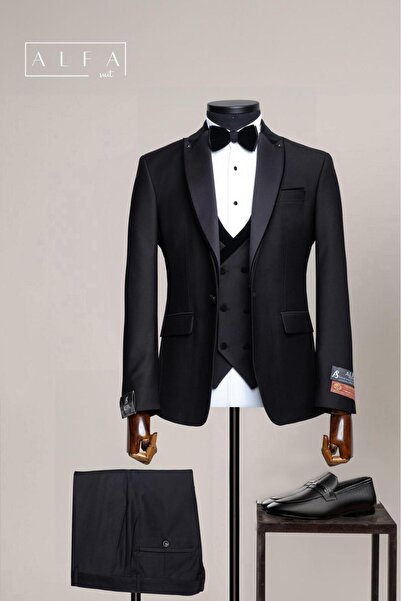 ALFA SUIT Erkek damatlık mono yaka kadife detaylı taşlı