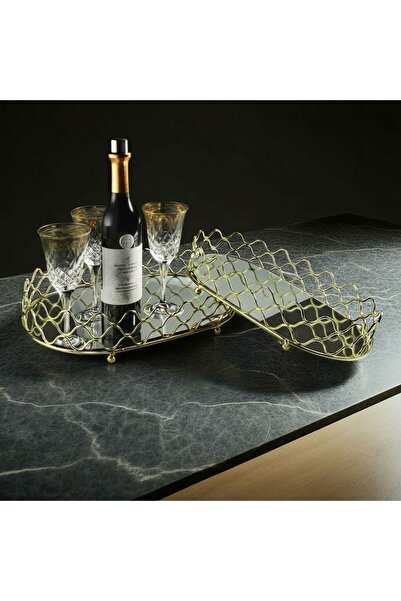 Danube Home Impressions Metal Mirror Cutwork Tray Set of 2 – Elegant Serving & Decorative Trays 30x18 & 35x22 cm