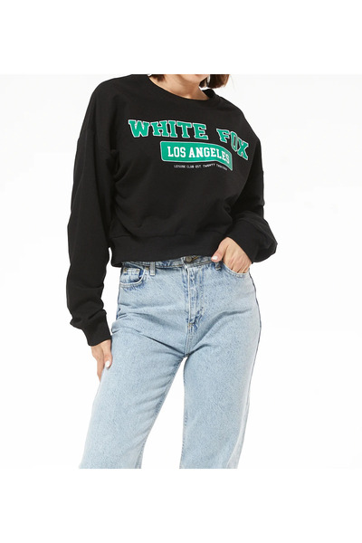 Tex Republic Дамски черен суичър с щампи