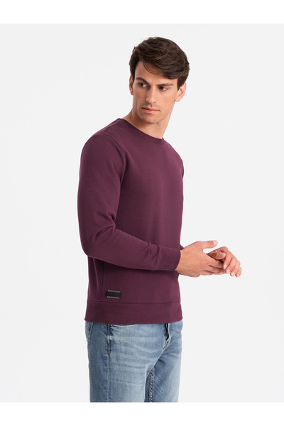 OMBRE Men's BASIC cotton non-stretch sweatshirt - maroon V3 OM-SSBN-0159 L