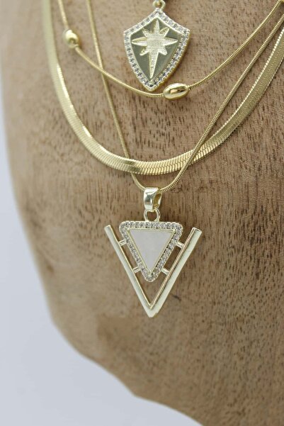 Nenya Vip Steel Italian Crushed North Star and Pearlescent Shield Model 4-Piece Combination Necklace