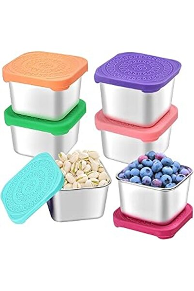 Generic HTEVW - 6 Pack 6 oz Stainless Steel Kids Containers Easy Open Leakproof Metal Snack Containers with