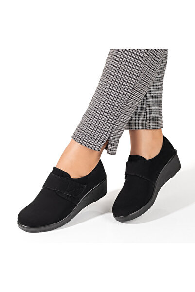 Modlet.ro Pantofi sport damă negri din piele întoarsă cu platformă și velcro ...