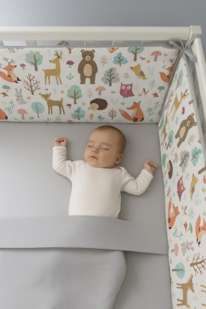 Jaju Baby (4 جوانب) 100×200 حماية جانبية للسرير بلون رمادي غابي، مقاس خاص 100...