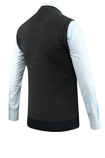 Çizgi Triko Men's Plus Size Buttoned Vest with Pockets Patterned Steel Mesh Classic Fit 5208lb