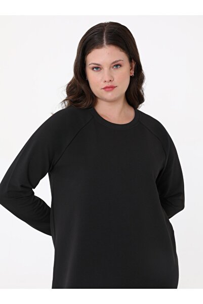 ALİA Bisiklet Yaka Büyük Beden Elbise - Siyah -