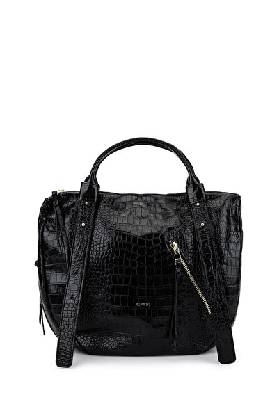 Ripani حقيبة كتف نسائية من الجلد الطبيعي باللون الأسود
