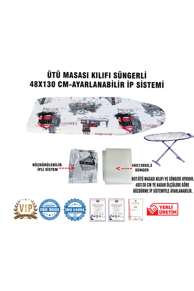 Vip Home Concept Ütü Masası Kılıfı Vip 48x130 Cm-Süngerli Ütü Bezi Ütü Masası...
