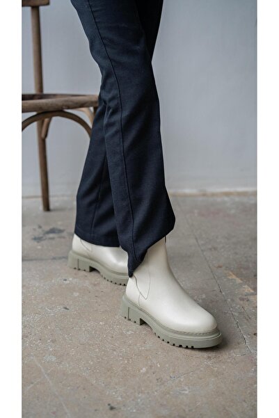 ECENİN BUTİĞİ Veronica Ekru Hakiki Deri Bot