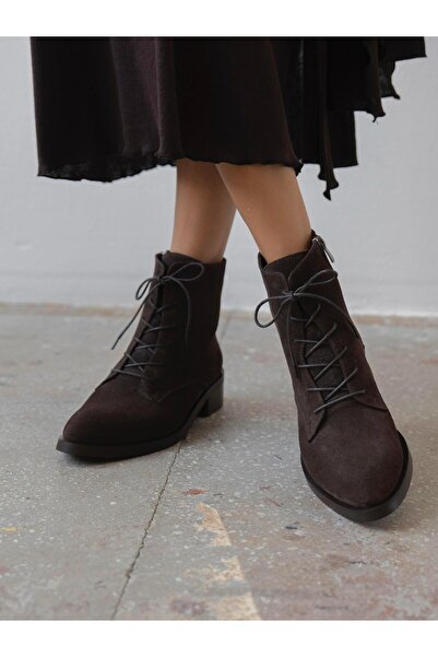 ECENİN BUTİĞİ Moli Kahve Süet Hakiki Deri Kadın Bot