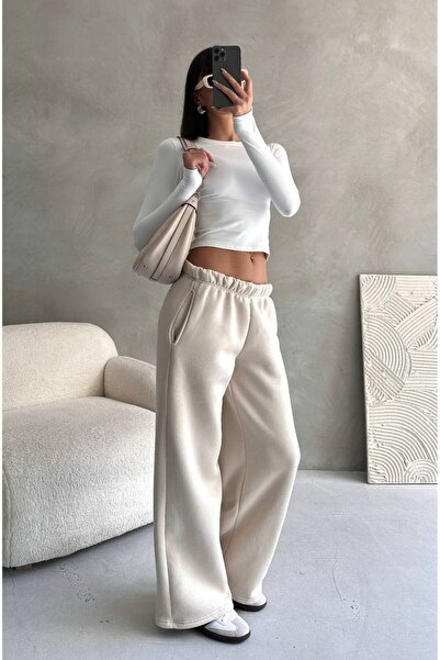 aziso Γυναικείο παντελόνι με 3 κλωστές, φαρδύ κοψίματος