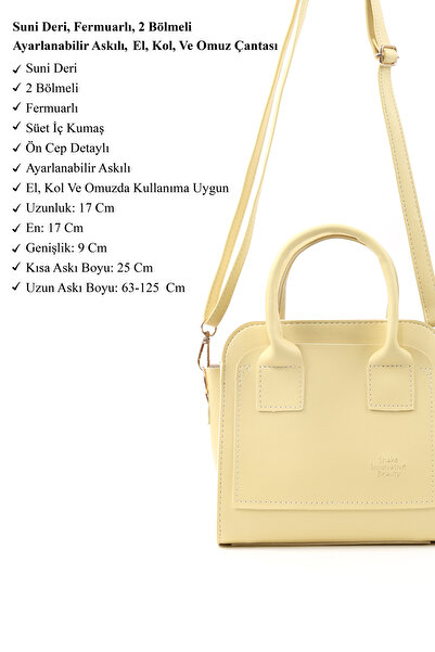 SHAKA Yellow Shk219 Faux Leather, Zippered, Two Compartments, Adjustable Strap, Hand, Arm and Shoulder Bag