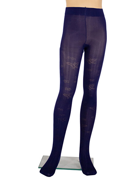 PETRA-ELISA Children's Lycra 40 DEN tights with Clarissa pattern, Navy blue, 3-6 years