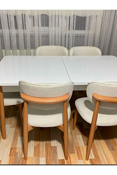 asaella mobilya Ligna Beyaz 80x132 Açılabilir Mdf Masa Yemek Odası Takımı, Mutfak Takımı 4 Adet Sandalye