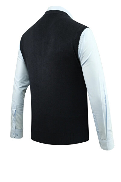 Çizgi Triko Men's Plus Size Buttoned Vest Knitwear with Pockets Steel Knit Classic Fit - 5200lb