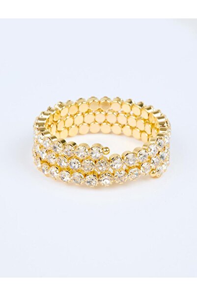 Jimmy Key Gold Color Shiny Stone Detailed Row Bracelet