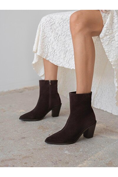 ECENİN BUTİĞİ Lerona Kahve Süet Hakiki Deri Kadın Bot