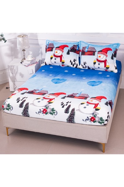 CHIRASO Cocolino Bed Cover Set with Elastic CHIRASO, 180x200+30cm and 2 Pillowcases, Snowman