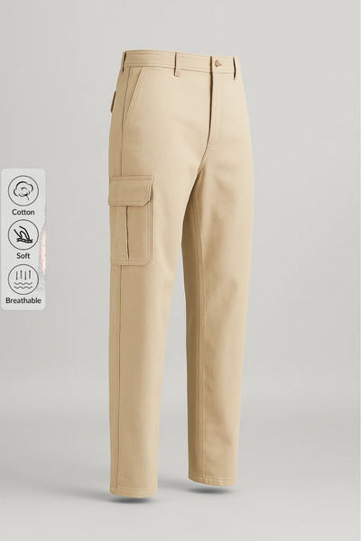DAMGA JEANS Erkek Yüksek Bel Kargo Cepli Krem Baggy Pantolon