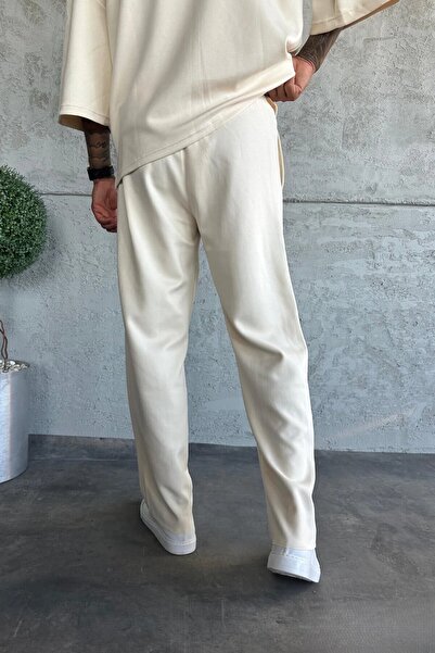 MADZEYMODA Ανδρικό παντελόνι Jogger από ύφασμα Oyaho Ecru Baggy Fit KE-7012