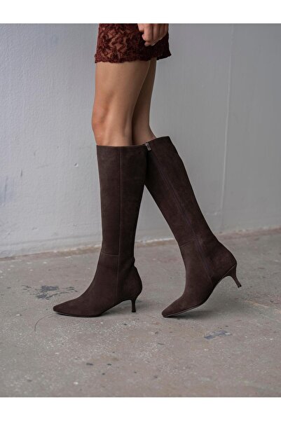 ECENİN BUTİĞİ Zanka Kahve Süet Hakiki Deri Çizme