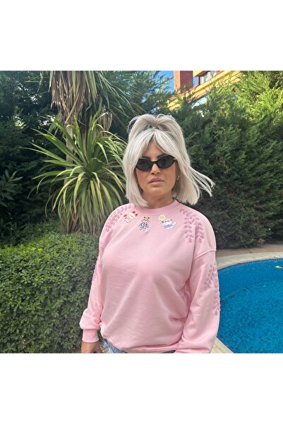 BY FATOŞ EKER KEDİLİ PEMBE SWEAT
