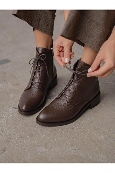 ECENİN BUTİĞİ Moli Kahve Hakiki Deri Kadın Bot