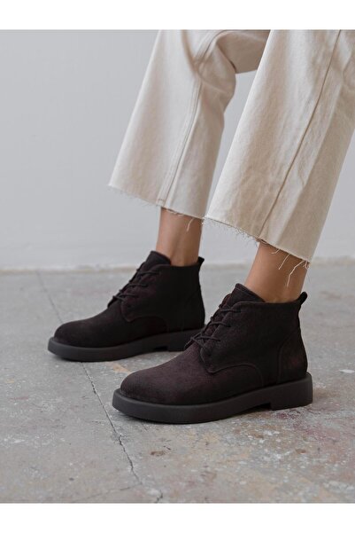 ECENİN BUTİĞİ Bolen Kahve Süet Hakiki Deri Kadın Bot