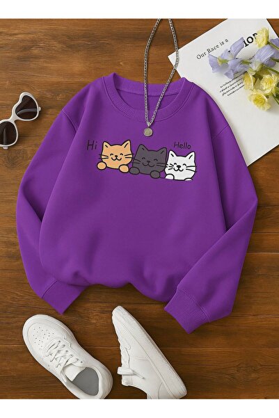 BENROMA Hİ HELLO KEDİ BASKILI ÜNİSEX ÇOCUK SWEAT