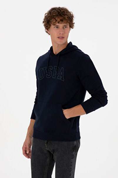 U.S. Polo Assn. Men's Regular Fit Hooded Navy Blue Basic Sweatshirt 50315663-Vr033