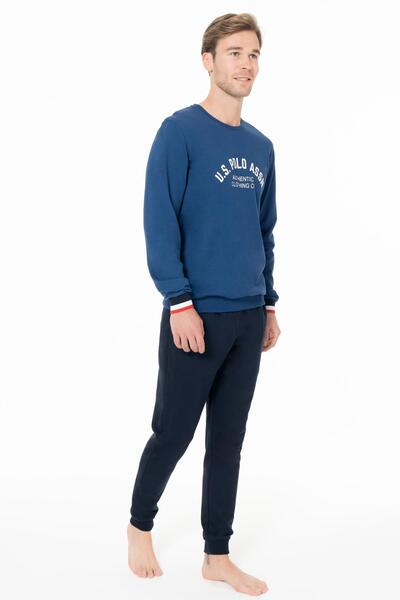 U.S. Polo Assn. Erkek Dar Paça Yazı Baskılı 2 İplik Dokuma Kışlık Ev Giyim Alt Üst Takım