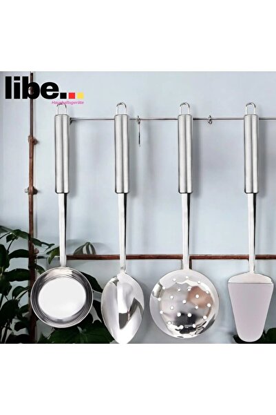 LİBE Steel Serving Colander Ladle Spoon Spatula Set Luxury Kitchen Serving Fo...