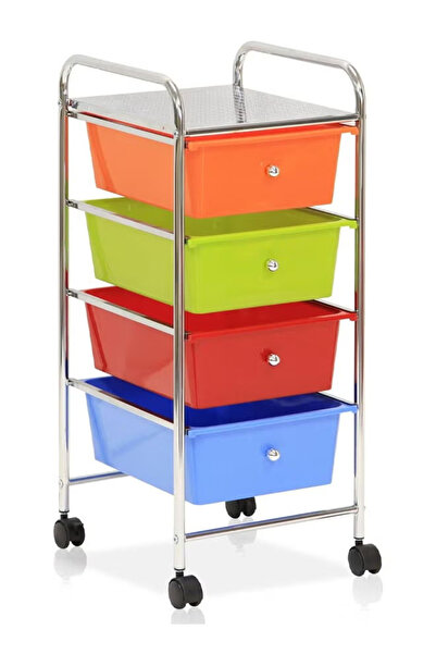 Cady One عربة تخزين دوارة مع 4 أدراج بلاستيكية مزودة بعجلات، درج تنظيم بـ 4 ط...