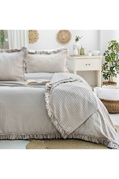 Şaheser Cuvertura bumbac jacquard 240x260cm + 2 fete de perna, Marta Bej