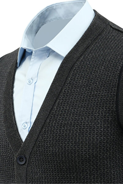 Çizgi Triko Men's Plus Size Buttoned Vest with Pockets Patterned Steel Mesh Classic Fit 5208lb