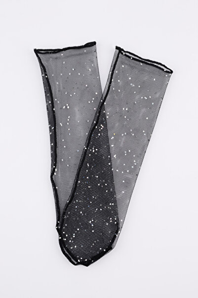 Le Mabelle Girl's Black Tulle Socks - Small Glitter Detailed