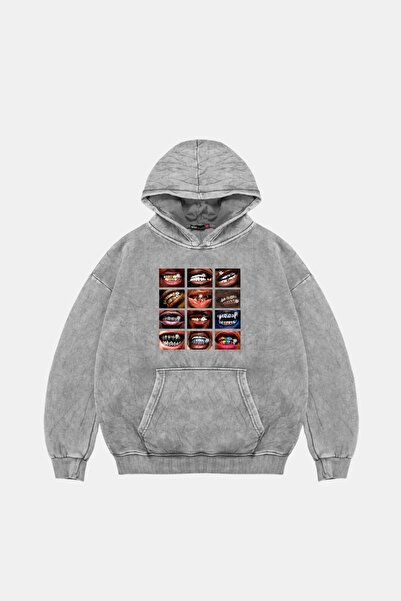 Bak Moda هودي أبيض قابل للغسل للجنسين مطبوع عليه Grillz