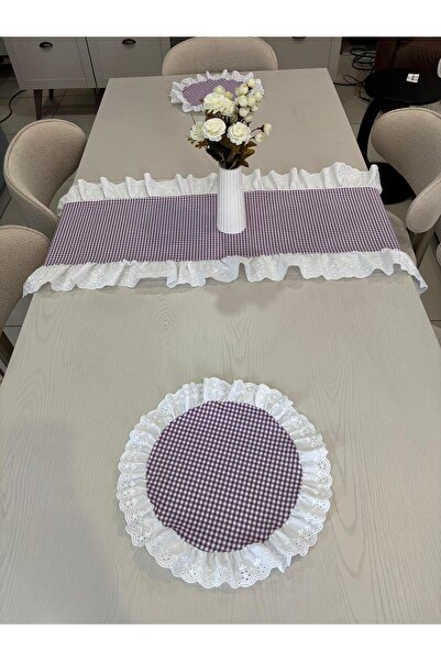 NURGİTA HOME 3-предметний набір з рюшами 2 американської сервірувальної тарілки + 1 скатертина з рюшами