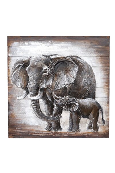 velve Tablou decorativ din lemn Maxi Peace, cu elefanti, 90x90 cm