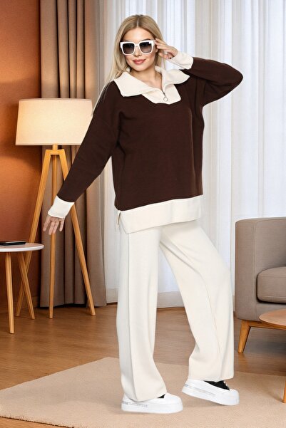 Askı Nişantaşı krem siyah triko takım