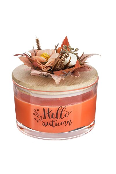 OEM Lumanare Somon cu Aroma de Miere in Recipient de Sticla Transparenta & Capac cu Frunze Ø13x8cm