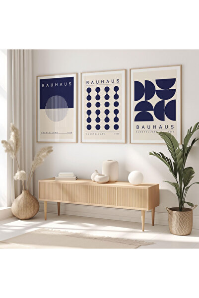 PAM STUDIO Bauhaus Stil Lacivert Minimalist Poster Seti | Modern Geometrik Çi...