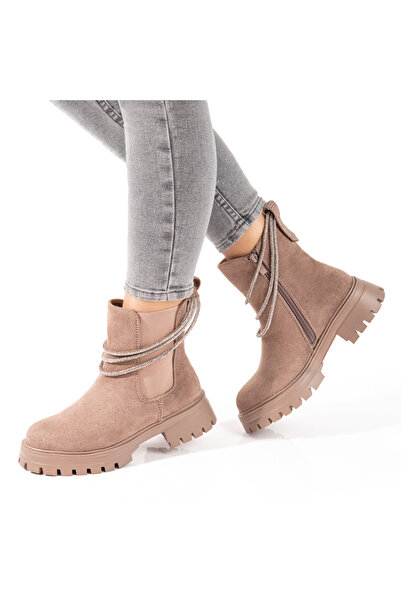 Modlet.ro Women's khaki chunky sole boots with metallic details MOD10715