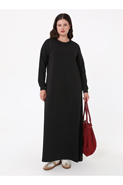 ALİA Bisiklet Yaka Büyük Beden Elbise - Siyah -