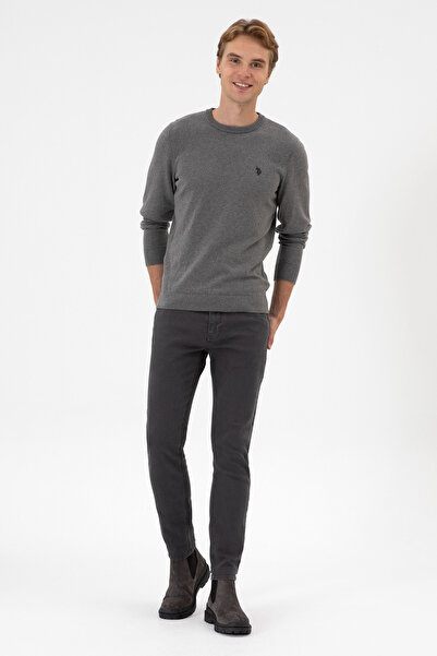 U.S. Polo Assn. Erkek Slim Fit Bisiklet Yaka Gri Melanj Basic Kazak 50313713-VR086