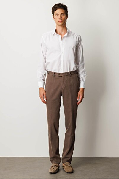 Desen Triko Men's Elastic Waist Side Pocket Cotton Trousers Beige