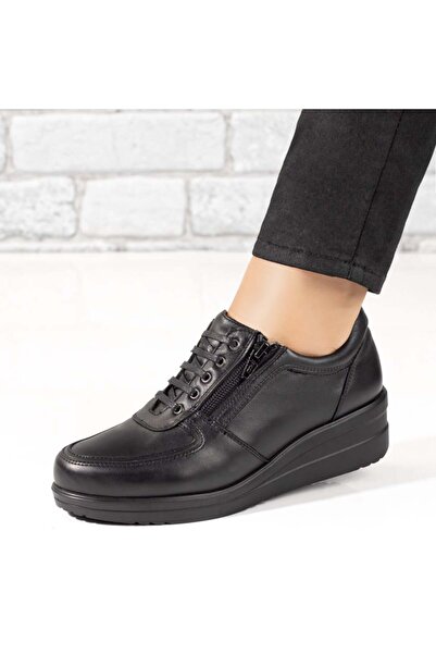 Modlet.ro Pantofi sport negri cu platformă pentru femei, din piele MOD06257