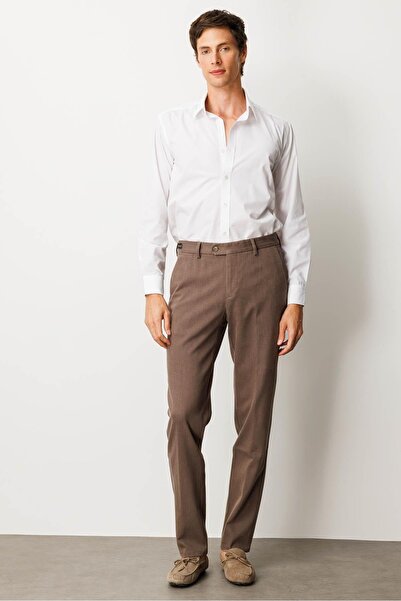 Desen Triko Men's Elastic Waist Side Pocket Cotton Trousers Beige