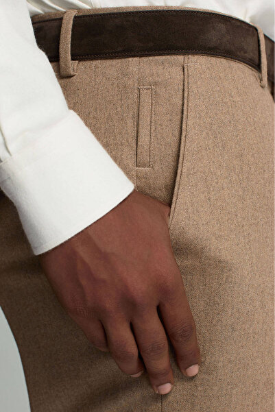 Hemington Yün Kaşmir Karışım Camel Flanel Chino Pantolon